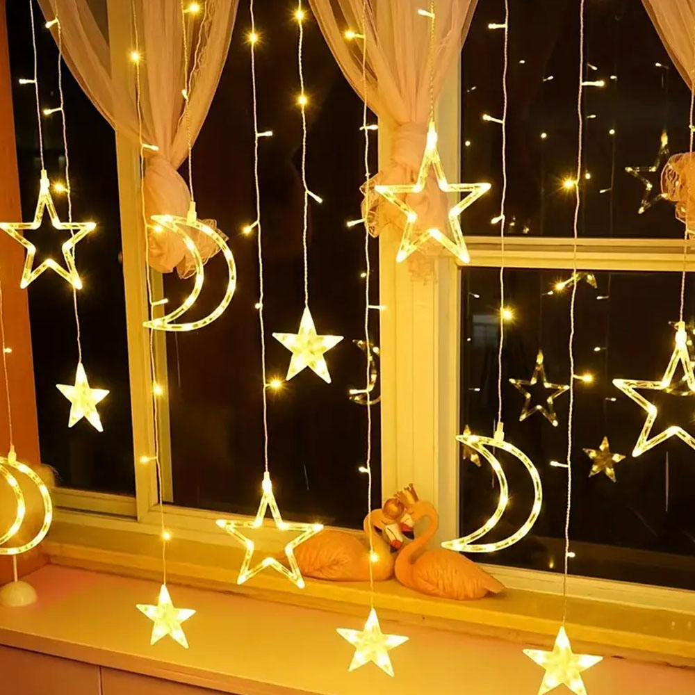 3.5m étoile lune LED rideau ch - Outdoor Power For Xmas Lights avis et prix